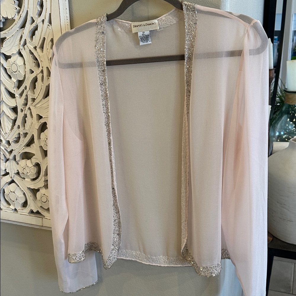 Sheer Pink Sweater with Silver Beaded  Trim
